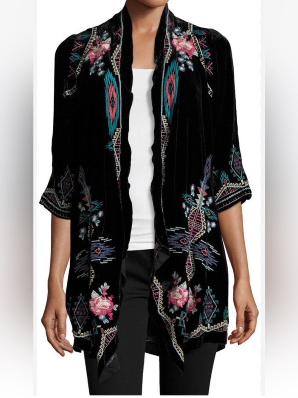 NWOT The Johnny Was Aveza Draped Velvet Kimono Jacket